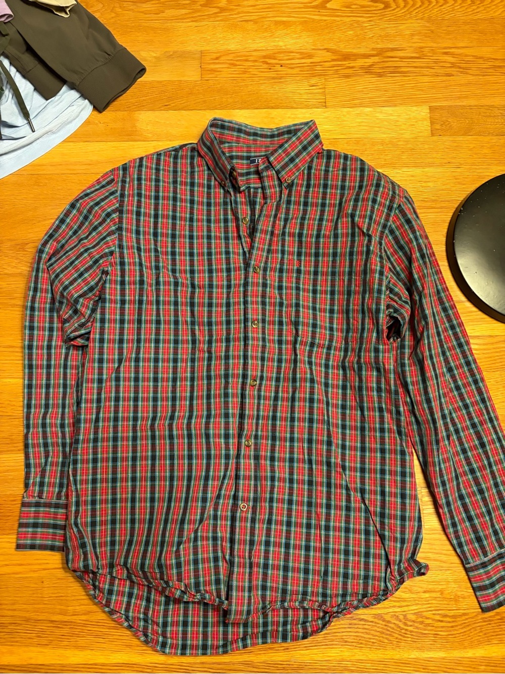 Izod Men’s Red and Green Plaid Button-Down Shirt